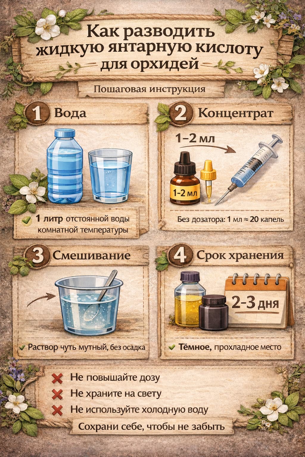 как разводить янтарную кислоту для орхидей