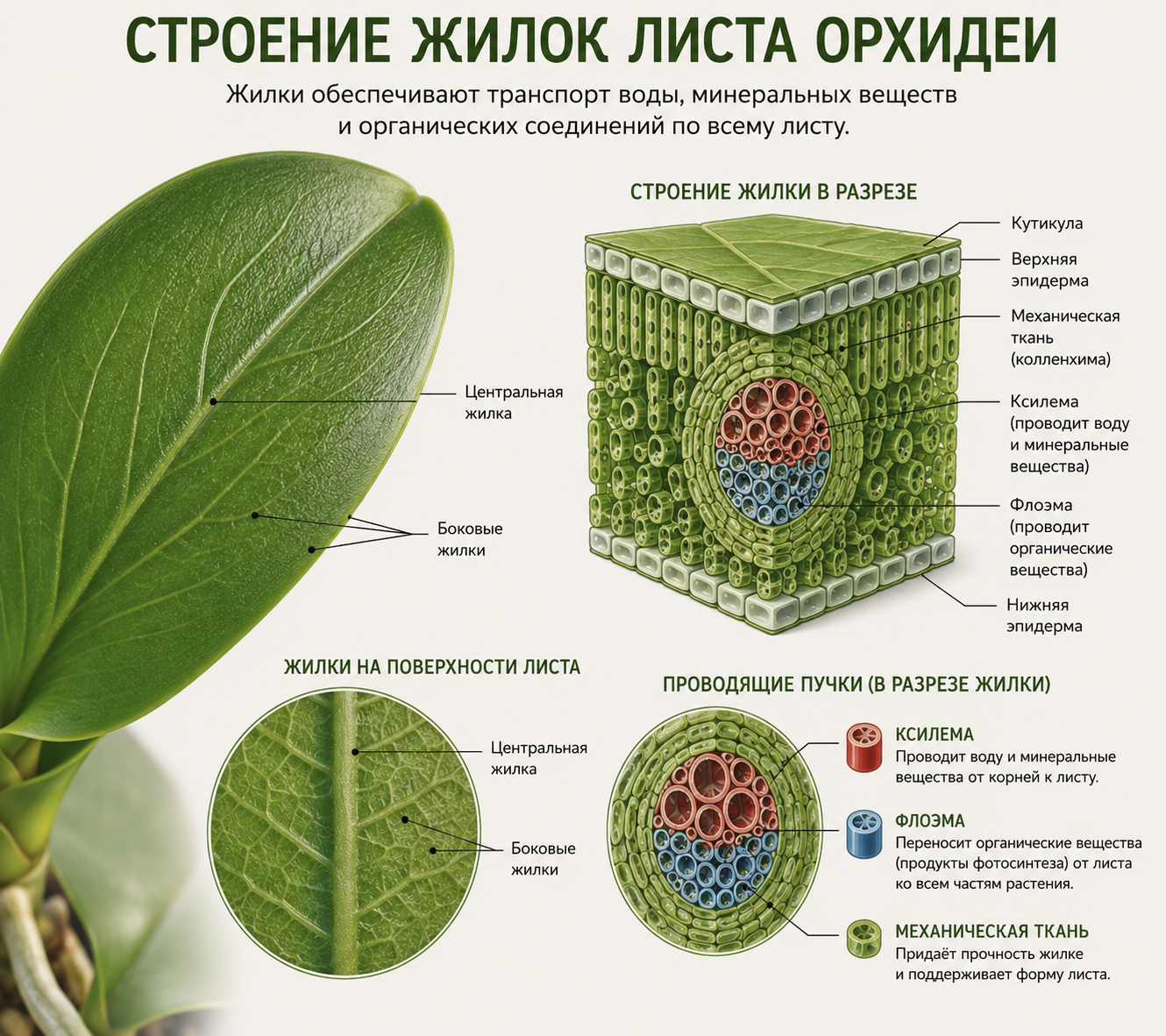 жилки листа орхидеи