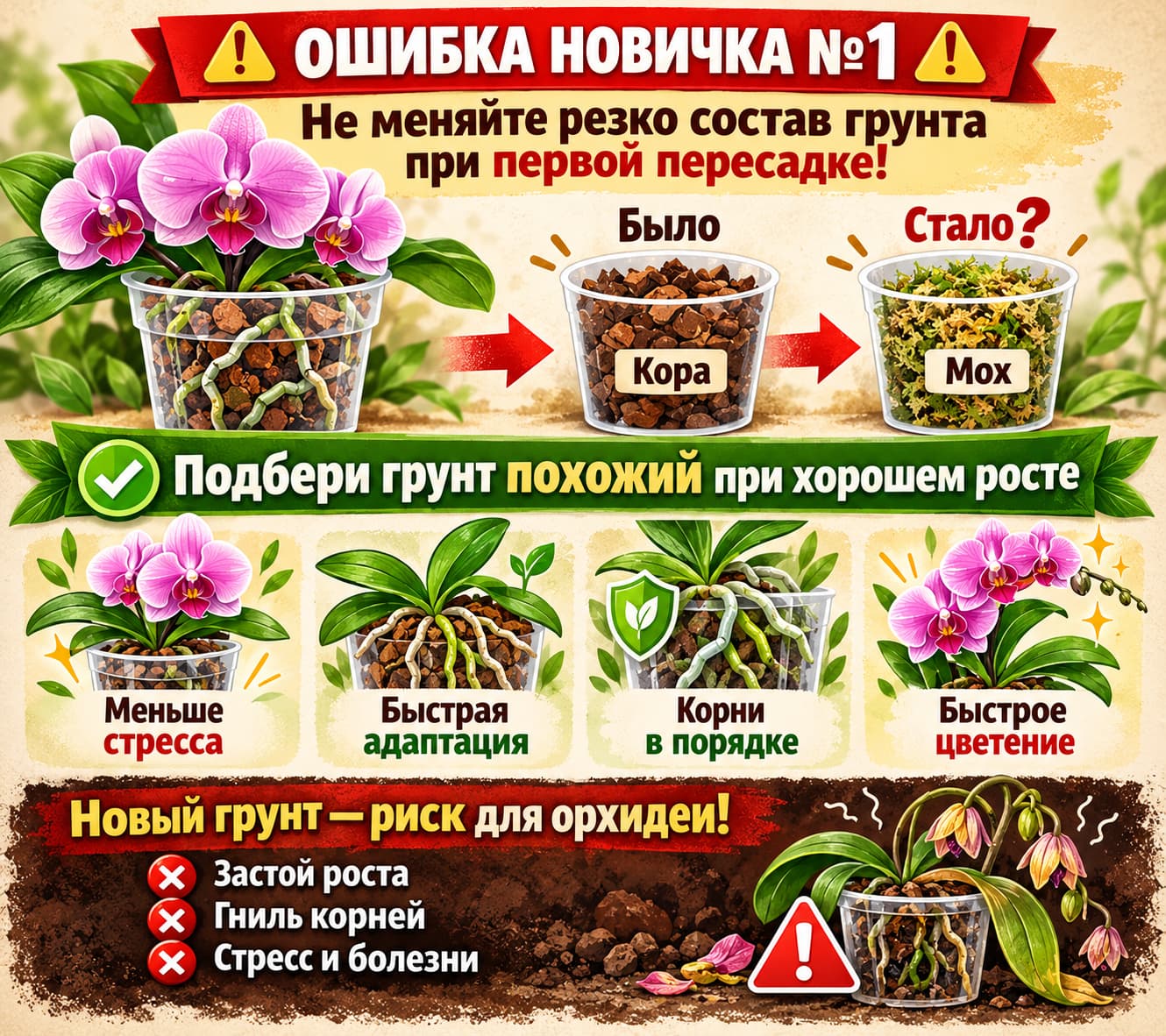 ошибки при пересадке орхидеи